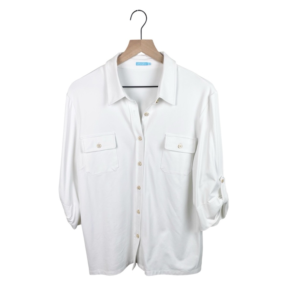 J. McLaughlin Monroe Catalina Cloth Button Up Blouse Top Size XL Solid White